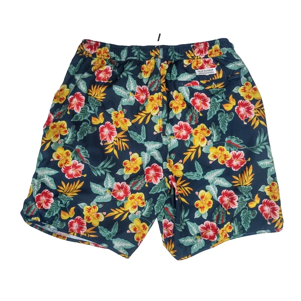 FAIR HARBOR Hawaiian Tropical Floral Swim Trunk Lined Pocket 7.5” Shorts Men XL